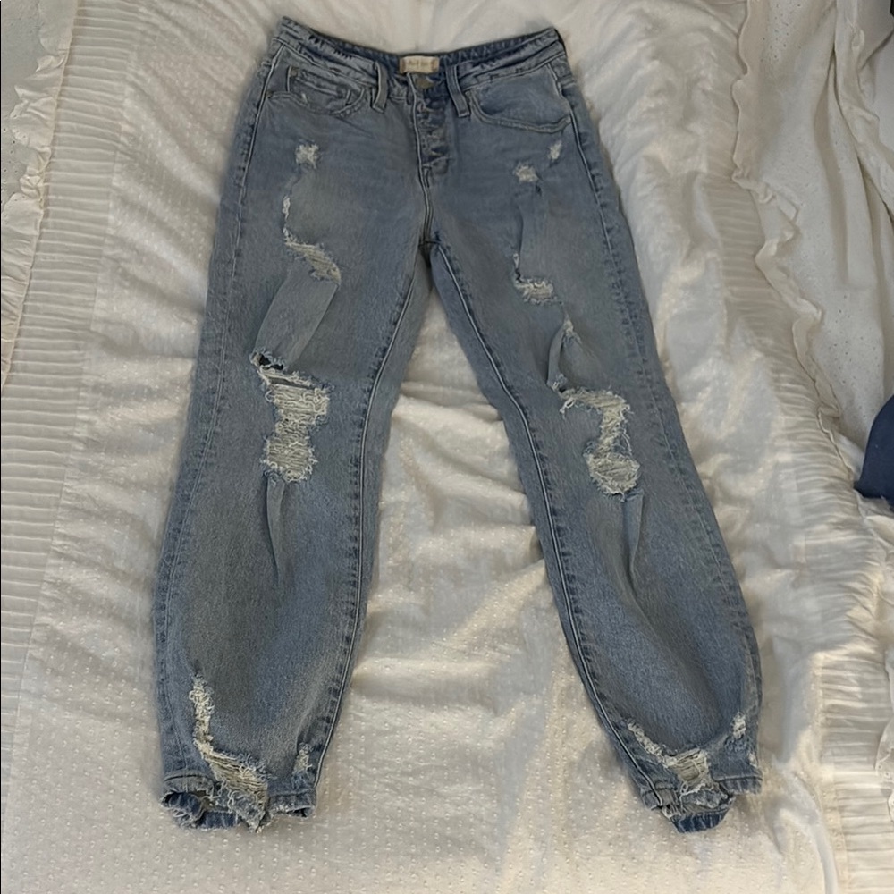 Altar'd State Blue Straight Leg Jeans with Distressed Details